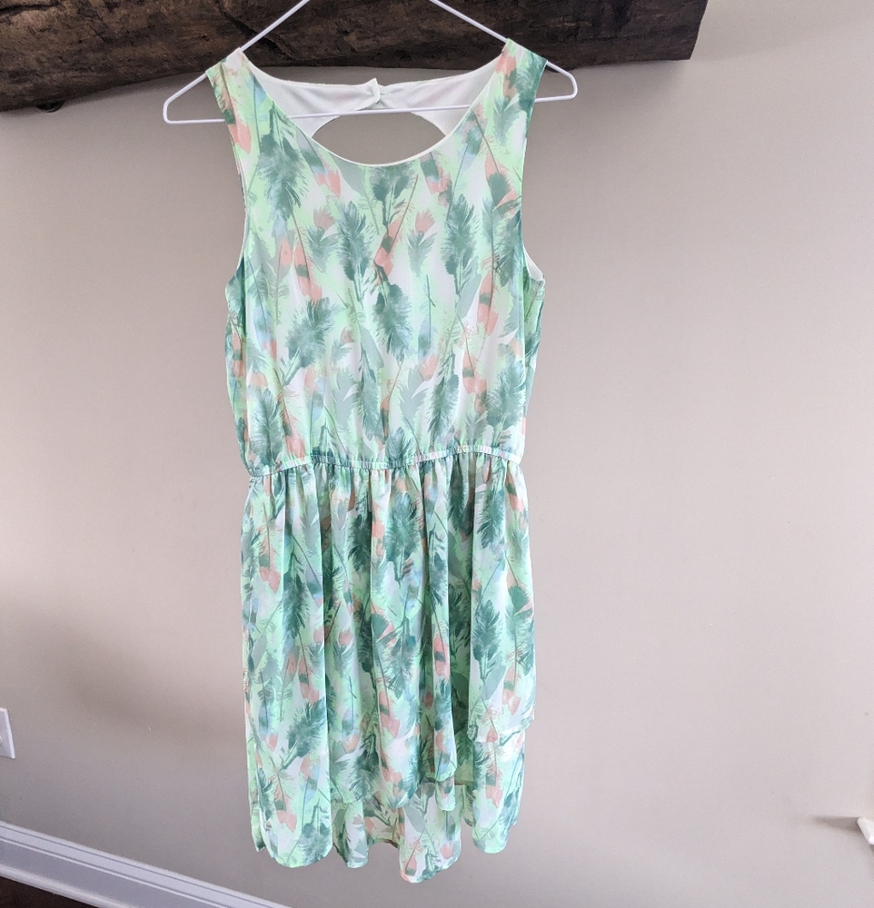 H & M-Mint Green feather Print Sleeveless Dress